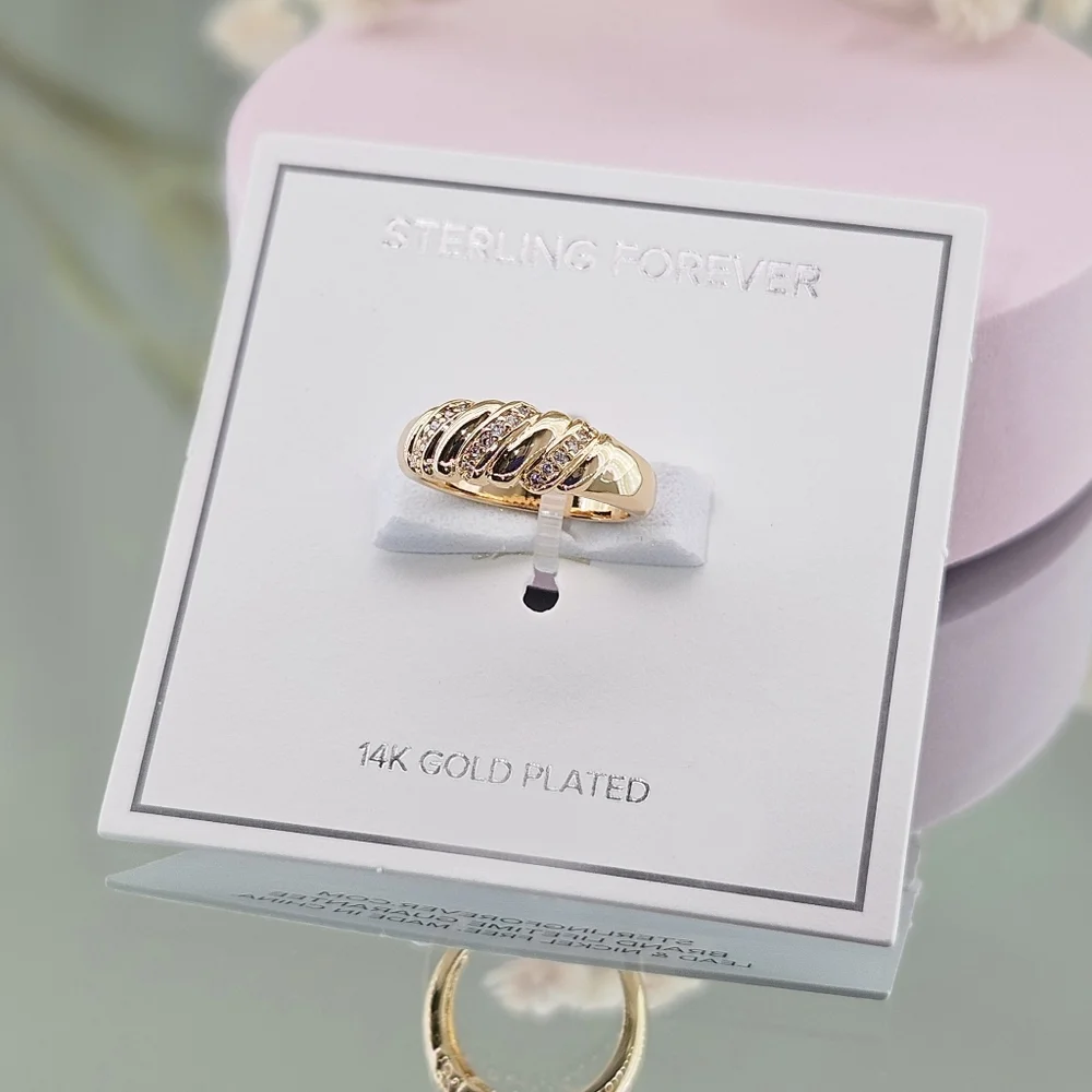Sterling Forever Ring Size 9 Tonya 14K Gold Plated CZ Pavé Twisted Ring Gift New